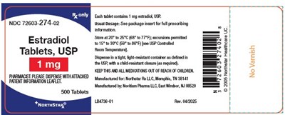 Estradiol Tablets Usp 1mg 500 Ndc72603-274-02 (Estradiol Tablets 1mg 500)